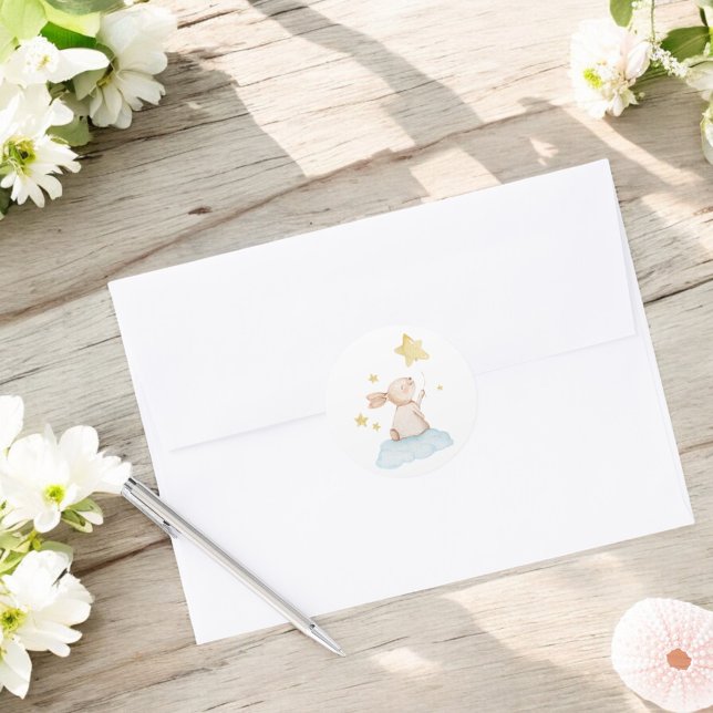 Blue Some Bunny Yellow Stars Balloon Classic Round Sticker (Creator Uploaded)