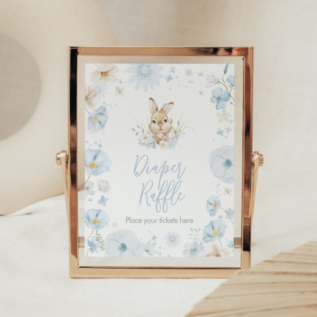 Blue Somebunny Rabbit Baby Shower Diaper Raffle Poster (Blue Rabbit Somebunny Baby Shower Diaper Raffle Sign)