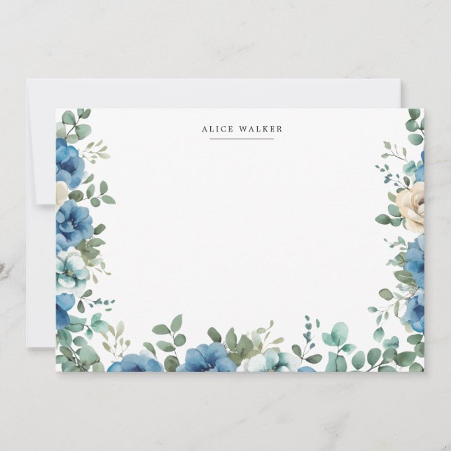 Blue Sonata Garden Floral Stationery Note Card (Front)