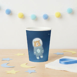 Blue Space Bear Astronaut Baby Shower Paper Cups