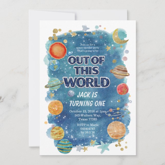 Blue Space Birthday Party Invitation Galaxy (Front)