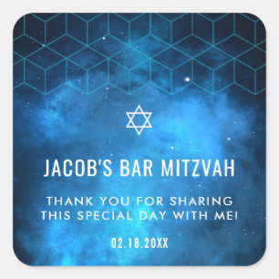 Blue Space Galaxy Bar Mitzvah Square Sticker