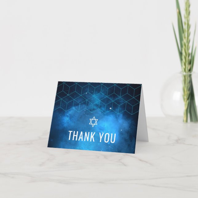 Blue Space Galaxy Bar Mitzvah Thank You Card (Front)