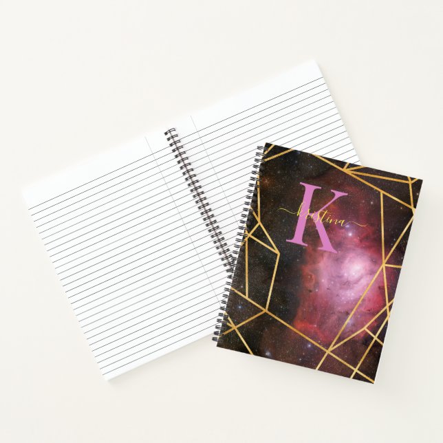 Blue Space Gold Glitter Sparkle Name Monogram Notebook (Inside)