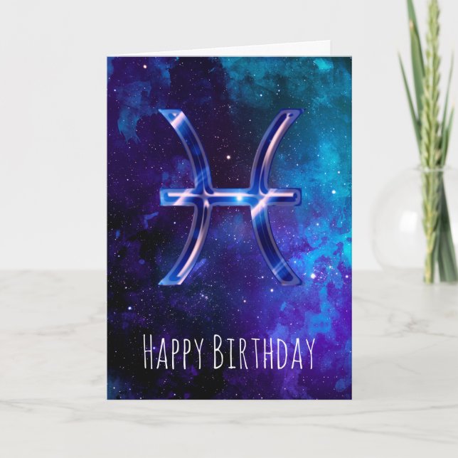 Blue Space Pisces Birthday Card (Front)