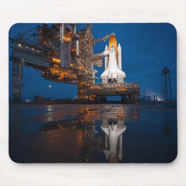 Blue Space Shuttle Spaceship on Launch Pad Mouse Pad (Front)