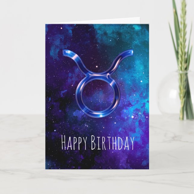 Blue Space Taurus Birthday Card (Front)