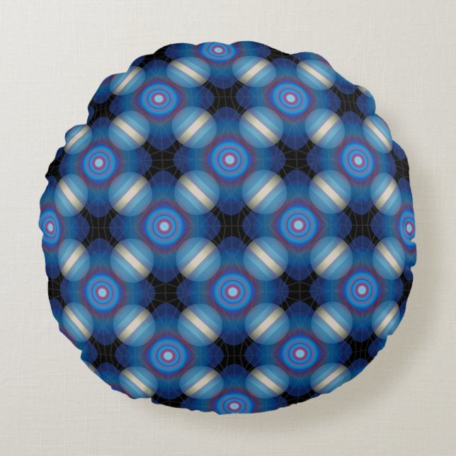 Blue Spacey Geometric Round Cushion (Front)
