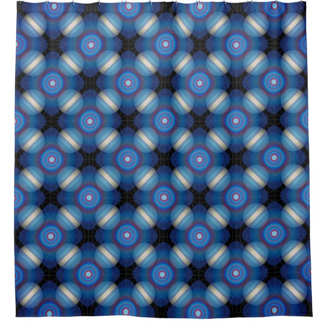Blue Spacey Geometric Shower Curtain (Front)
