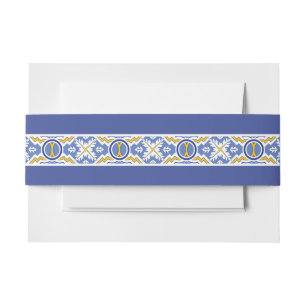 Blue Spanish Wedding Mexican Talavera Invitation Belly Band