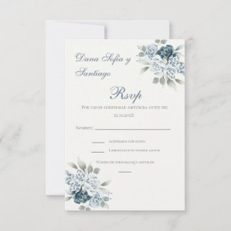 Blue Spanish Wedding RSVP card