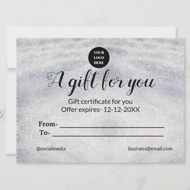 blue sparkle add logo text name a gift certificate (Front)