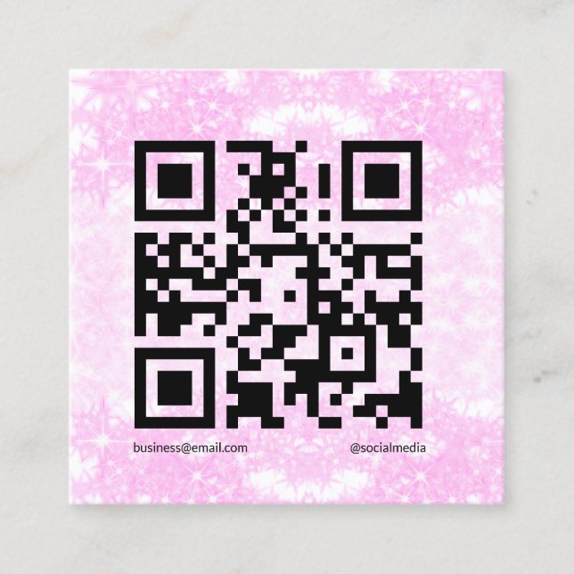 blue sparkle add logo text  Q R code here Square Business Card (Front)