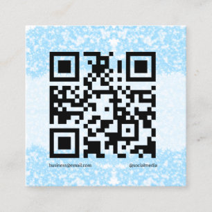 blue sparkle add logo text Q R code here Square Business Card