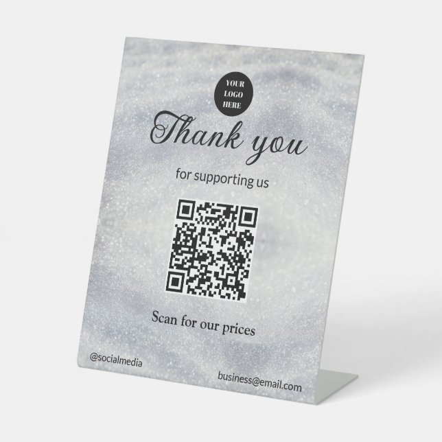 blue sparkle add logo text Q R code scan here Pedestal Sign (Front)