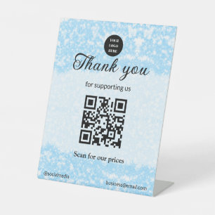 blue sparkle add logo text Q R code scan here Pedestal Sign