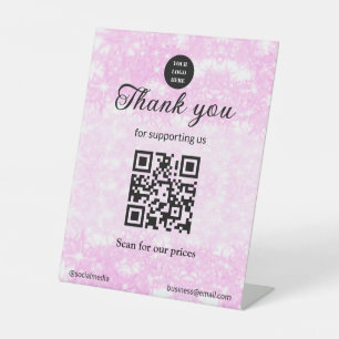 blue sparkle add logo text Q R code scan here Pedestal Sign