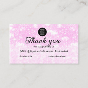 blue sparkle add logo text thank you discount business card