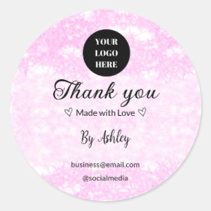 blue sparkle add logo text thank you discount  classic round sticker