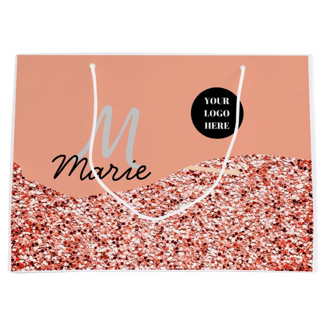 blue sparkle add logo text thank you discount  large gift bag (Front)