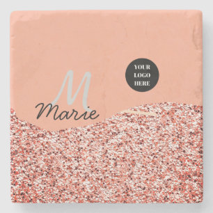 blue sparkle add logo text thank you discount stone coaster