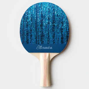 Blue Sparkle Bling Personalised Ping Pong Paddle