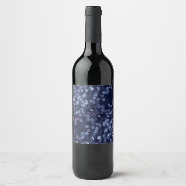 Blue Sparkle Bokeh Lights Wine Label (Front)