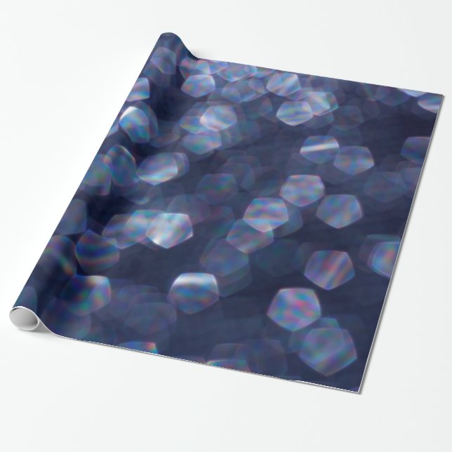 Blue Sparkle Bokeh Lights Wrapping Paper (Unrolled)