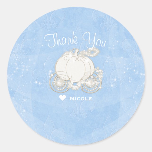Blue Sparkle Carriage Cinderella Party Favour Classic Round Sticker (Front)
