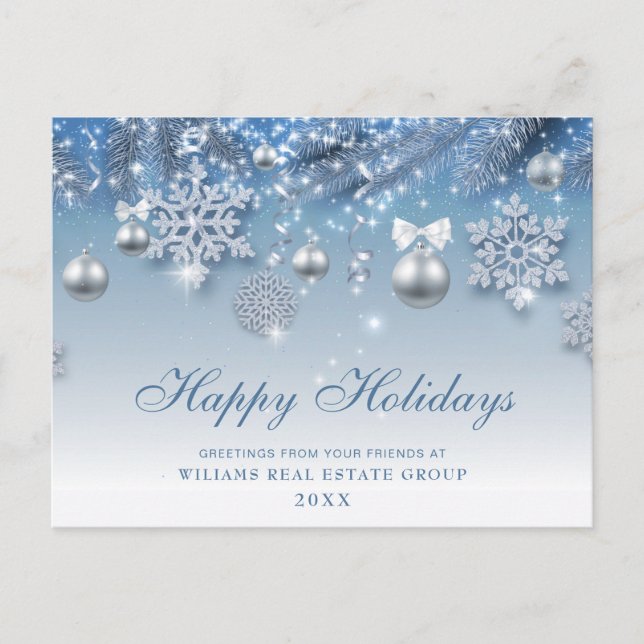 Blue Sparkle Christmas Balls  Corporate Greeting Postcard (Front)