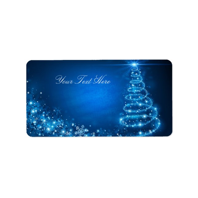 Blue Sparkle Christmas Tree Address Label (Front)