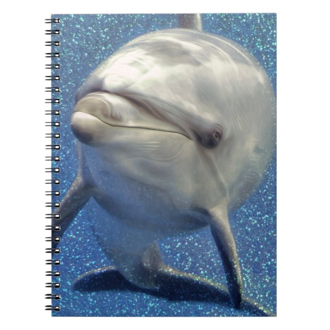 Blue Sparkle Dolphin with Diamonds Monogram Spiral Notebook (Front)