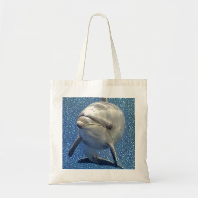 Blue Sparkle Dolphin with Diamonds Monogram Tote Bag (Front)