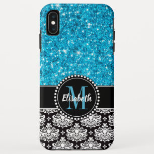 Blue Sparkle Glitter, Damask, Girly Mobile Case-Mate iPhone Case
