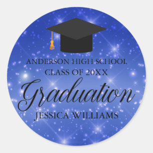 Blue Sparkle Graduate Custom Graduation Party Classic Round Sticker