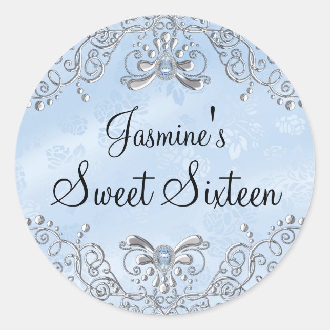 Blue Sparkle Jewel Sweet Sixteen Sticker (Front)
