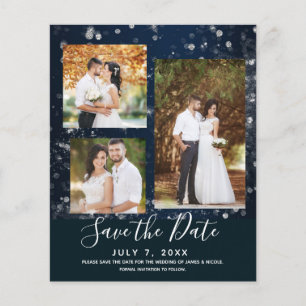 Blue Sparkle Lights Wedding Photo Save the Date