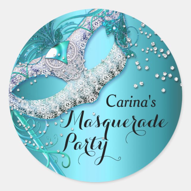 Blue Sparkle Masquerade Party Sticker (Front)