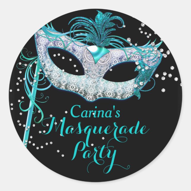 Blue Sparkle Masquerade Party Sticker (Front)