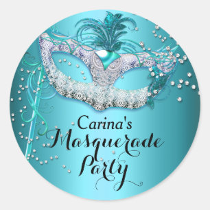 Blue Sparkle Masquerade Party Sticker