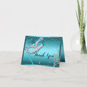 Blue Sparkle Masquerade Thank You Card