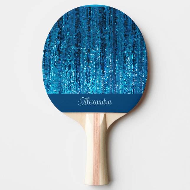Blue Sparkle Personalised Ping Pong Paddle (Front)