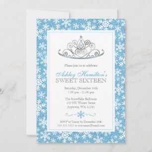 Blue Sparkle Princess Winter Wonderland Sweet 16 Invitation