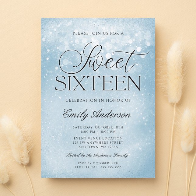 Blue Sparkle Sweet 16 Invitation (Creator Uploaded)