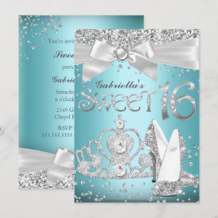 Blue Sparkle Tiara & Heels Sweet 16 Invite