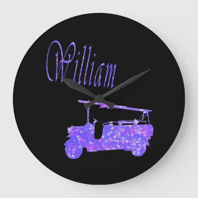 Blue Sparkle William, Name, Logo,  Large Clock (Front)