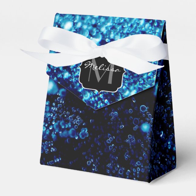 Blue sparkles Abstract Frozen bubbles Monogram Favour Box (Front Side)