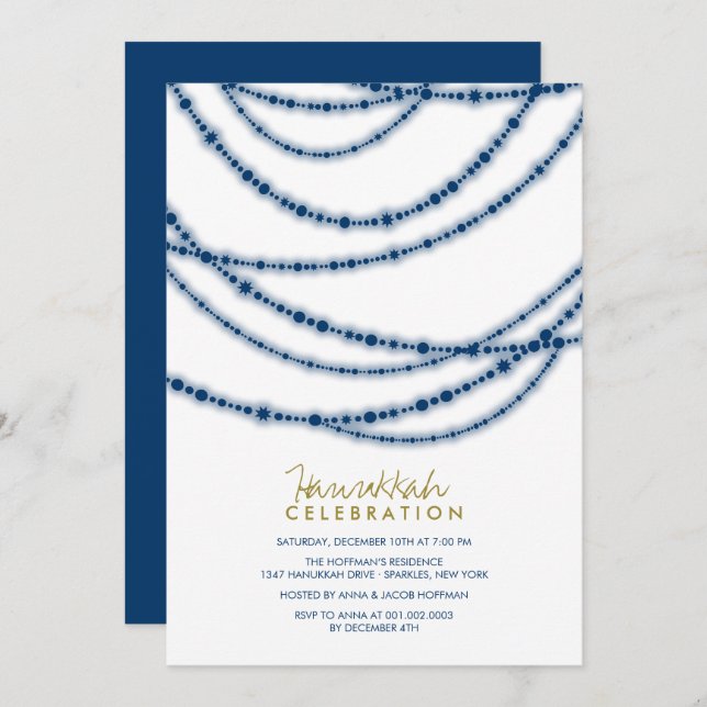Blue Sparkles Hanukkah Celebration Holiday Party Invitation (Front/Back)