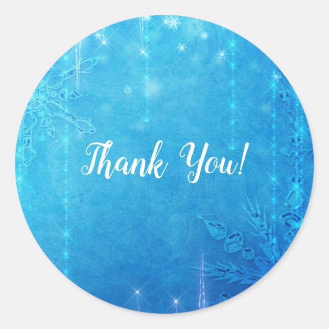 Blue Sparkling Frozen Ice Winter Bridal Shower Classic Round Sticker (Front)