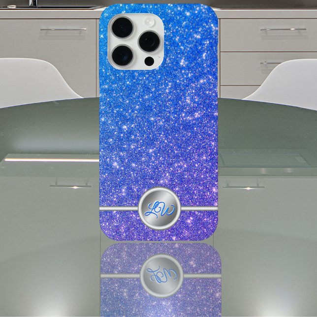 Blue sparkling glitter monogram phone case (Creator Uploaded)